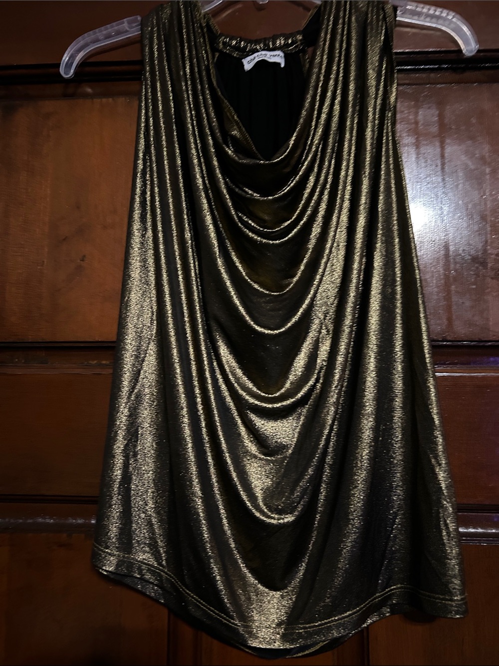 cha cha vente Metallic Gold Draped Cowl Neck Camisole